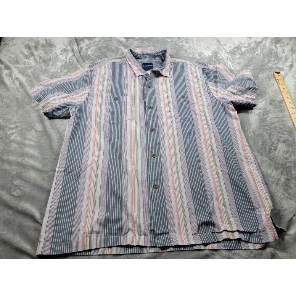 Tommy Bahama Island Zone Striped Short Sleeve Silk Blend Casual Shirt 2XL‎